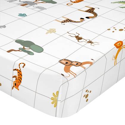 Mini savanna Hoeslaken 60x120x14 cm (Ledikant) Happyfriday Mini, Veelkleurig, 100% katoen, de kwaliteit van 150 TC Multicolor