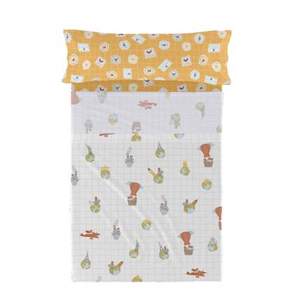 World trip Laken Set 180x270 cm Mr Fox, Veelkleurig, 100% katoen, de kwaliteit van 150 TC Multicolor