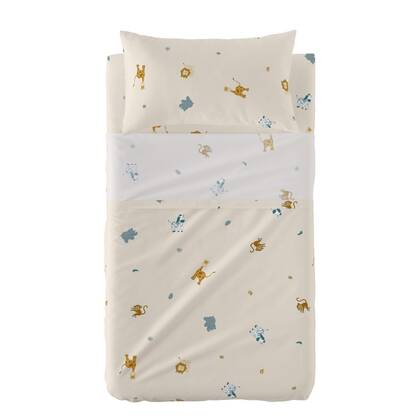 Animals Laken set wieg 2-delig Happyfriday Mini, Veelkleurig, 100% katoen, de kwaliteit van 150 TC Multicolor
