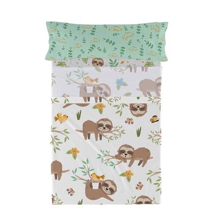 Happy sloth Laken Set 2-delig Moshi Moshi, Veelkleurig, 100% katoen, de kwaliteit van 150 TC Multicolor