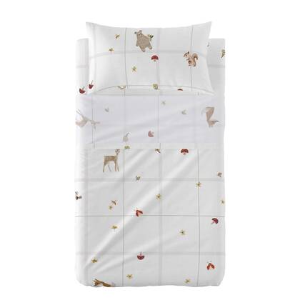 Woods animals Laken set wieg 2-delig Happyfriday Mini, Veelkleurig, 100% katoen, de kwaliteit van 150 TC Multicolor