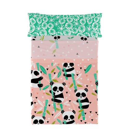 Panda garden Laken Set 2-delig Moshi Moshi, Rosa, 100% katoen, de kwaliteit van 150 TC Roze