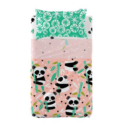 Panda garden Laken Set ledikant 2-delig Moshi Moshi, Rosa, 100% katoen, de kwaliteit van 150 TC Roze