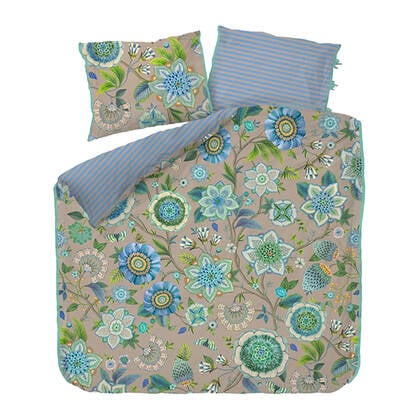 Pip Studio Viva La Vida Dekbedovertrek 200 x 200/220 cm - Blauw Taupe, Blauw, Groen