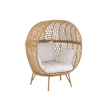 J-Line schommelstoel + kussen Zayo - metaal|riet - zwart Beige