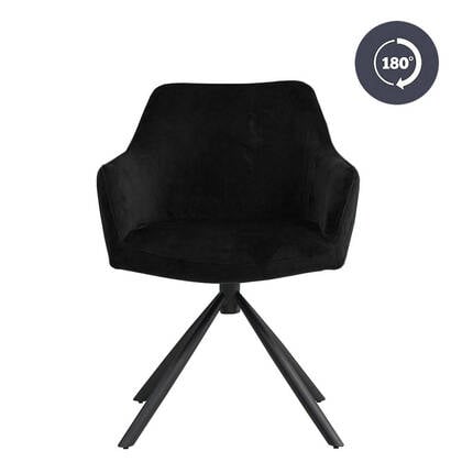 Bronx71 Velvet eetkamerstoel Furtado draaibaar zwart - Eetkamerstoelen