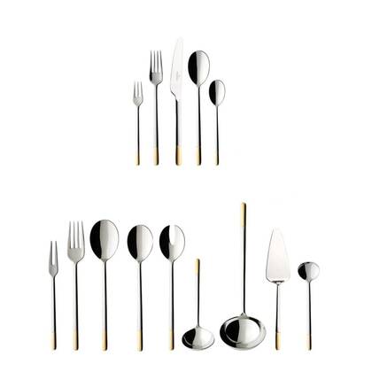 Villeroy & Boch Bestekset Ella - RVS - 70-delig | 12 personen - Verguld Zilver