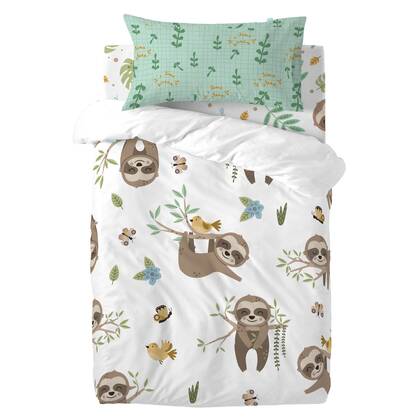 Happy sloth Dekbedovertrek wieg 2-delig Moshi Moshi, Veelkleurig, 100% katoen, de kwaliteit van 150 TC Multicolor