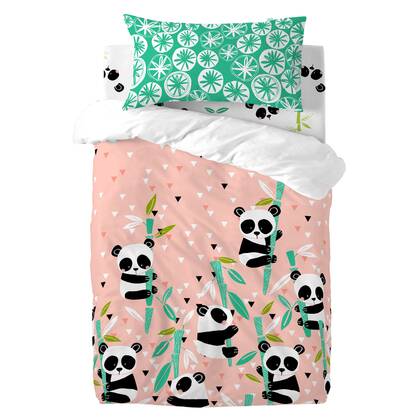 Panda garden Dekbedovertrek wieg 2-delig Moshi Moshi, Rosa, 100% katoen, de kwaliteit van 150 hilos Roze