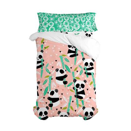 Panda garden Dekbedovertrek 2-delig Moshi Moshi, Rosa, 100% katoen, de kwaliteit van 150 hilos Roze