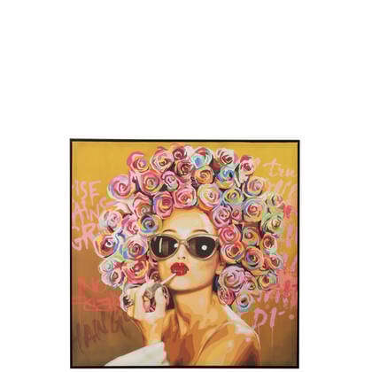J-Line wanddecoratie Graffiti Vrouw Lipstick - canvas|verf - mix Multicolor