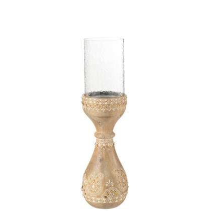 J-Line kandelaar Kralen - hout - naturel|wit - small Multicolor