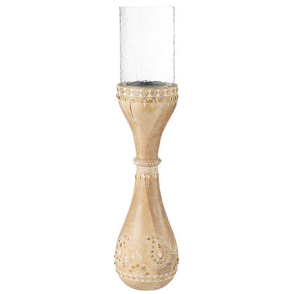 J-Line kandelaar Kralen - hout - naturel|wit - large Multicolor