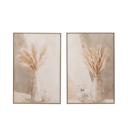 J-Line schilderij Pampas - canvas|hout - - 2 stuks Beige