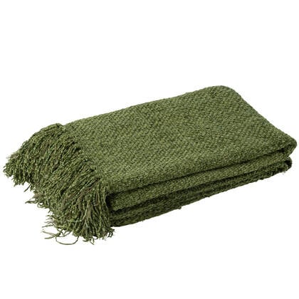 J-Line plaid Gewoven + Franjes - viscose - donker - 180 x 130 cm Groen