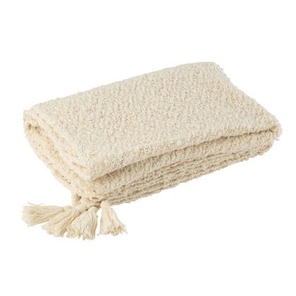 J-Line plaid Kwasten - katoen - creme - 180 x 130 cm Beige