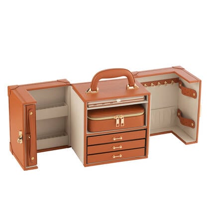 J-Line Juwelenkoffer Met Handvat Kunstleder Cognac Bruin
