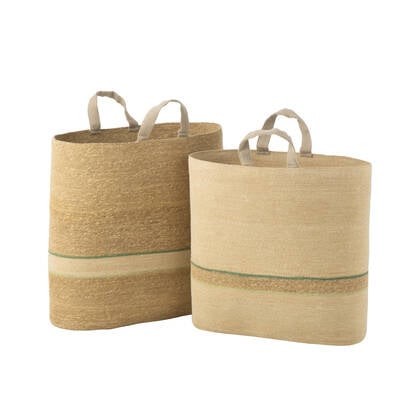 J-Line Set Van 2 Mand Strepen+Handvat Naturel|Groen Multicolor