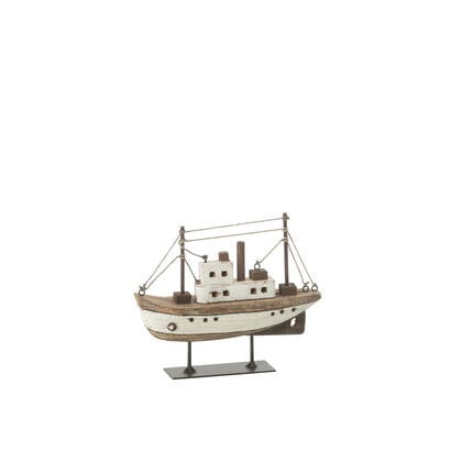 J-Line decoratie Boot Op Voet - hout - naturel|wit - small Multicolor