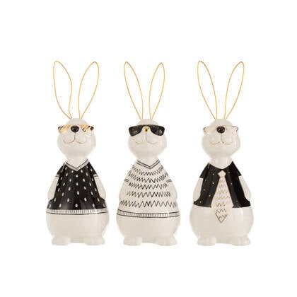 J-Line figuur Konijn Max - keramiek - large - 3 stuks - paasdecoratie Wit