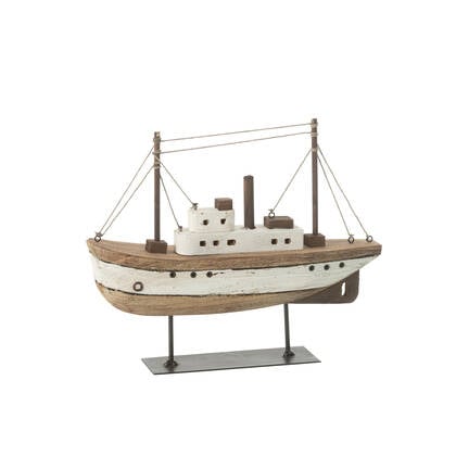 J-Line decoratie Boot Op Voet - hout - naturel|wit - large Multicolor