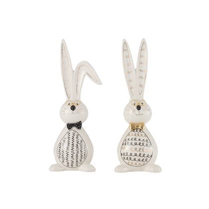 J-Line figuur Konijn Robert - keramiek - mix - large - 2 stuks - paasdecoratie Wit