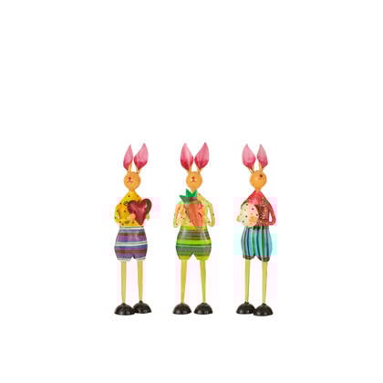 J-Line figuur Konijn Hart|Ei|Wortel - ijzer - bruin - 3 stuks - paasdecoratie Multicolor