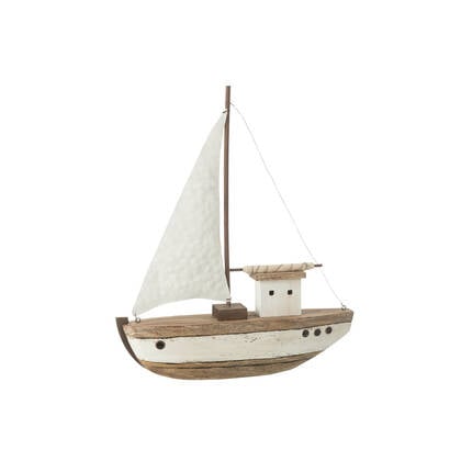 J-Line decoratie Boot 1 Zeil - hout - naturel|wit - large Multicolor