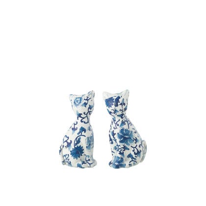 J-Line figuur Kat Patroon - polyresin - blauw|wit - small - 2 stuks - paasdecoratie Multicolor