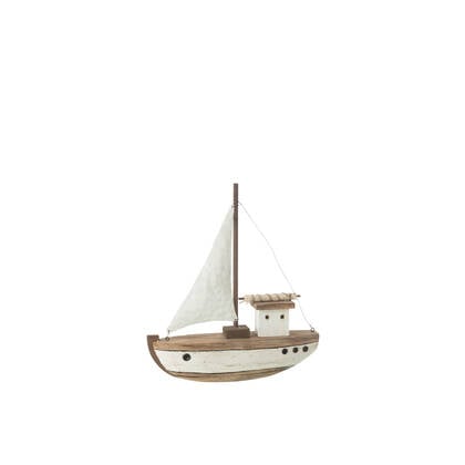 J-Line decoratie Boot 1 Zeil - hout - naturel|wit - small Multicolor