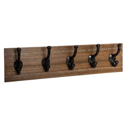 5Five Kapstok - kastanje - 5haaks - MDF|ijzer - 50 x 8.5 x 14 cm Bruin