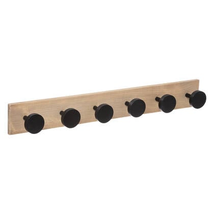 5Five Wandkapstok rek - licht|zwart - 6 ophanghaken - 58 cm Bruin