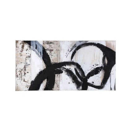 PTMD Jor Black Canvas Circle Painted Wallpanel Rectangl Zwart
