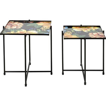 Bijzettafel Flowers Garden (2|set) Kare Design Zwart