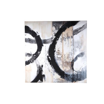 PTMD Jor Black Canvas Circle Painted Wall Panel Square Zwart