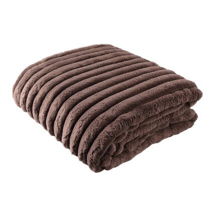 PTMD Hadi Brown Ribbed Fake Fur Plaid Large Bruin
