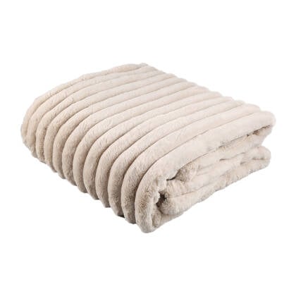 PTMD Hadi Cream Ribbed Fake Fur Plaid Large Beige