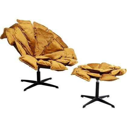 Kare Design Blossom Draaifauteuil en voetensteun oker Geel
