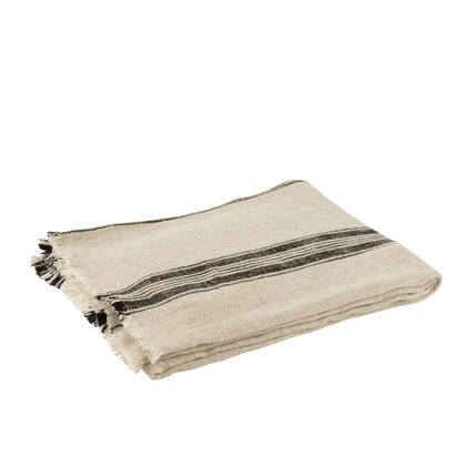 J-line - Jete De Lit Lignes Lin Beige - 176x130x1cm