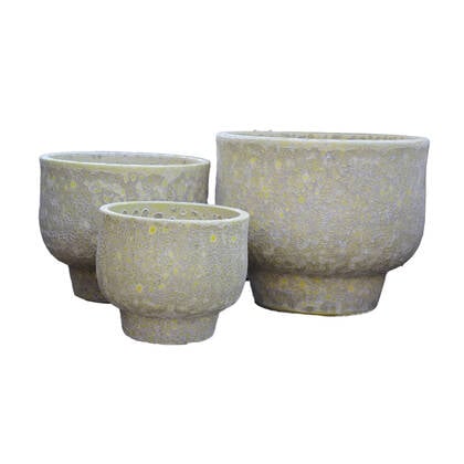 PTMD Sanish Yellow Glazed Ceramic Pot Rough On Foot SV3 Geel