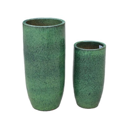 PTMD Dezzel Green Glazed Round Ceramic Pot High SV2 Groen