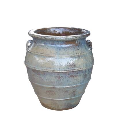 PTMD Athulya Cream Round Ceramic Jar Pot Rough Finish Crème