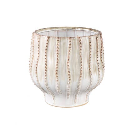 PTMD Dell Cream Ceramic Glazed Pot Line Pattern Round L Taupe
