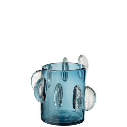 J-Line vaas Steggy Laag - glas - - large - Ø 25 cm Blauw