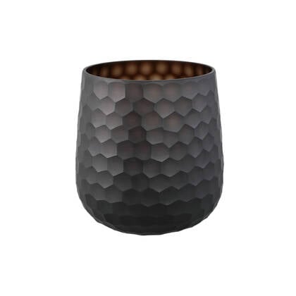 PTMD Eboney Brown Round Glass Vase Circle Pattern Low Bruin