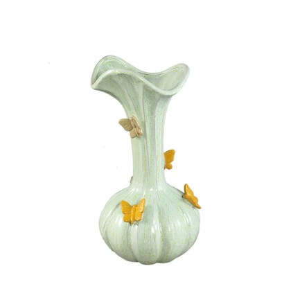 PTMD Tamarae Green Ceramic Flowy Vase W Butterfly L Groen