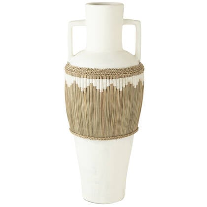 J-Line vaas + Handvaten Motief - terracotta|gras - |naturel - 100 cm hoog Wit