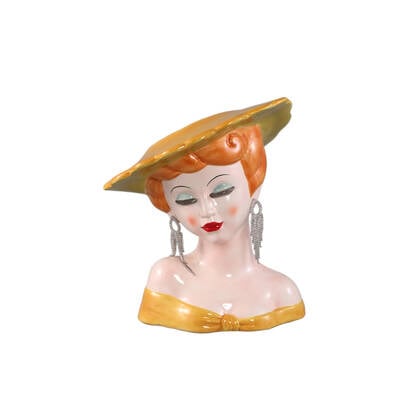 PTMD Lady Yellow Ceramic Women With Hat Pot Geel