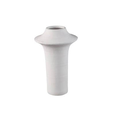 PTMD Rinder White Matt Ceramic Wide Ring Vase High L Wit