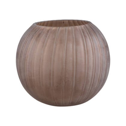 PTMD Levente Sand Carved Glass Bowl Shaped Vase Ribbed Bruin